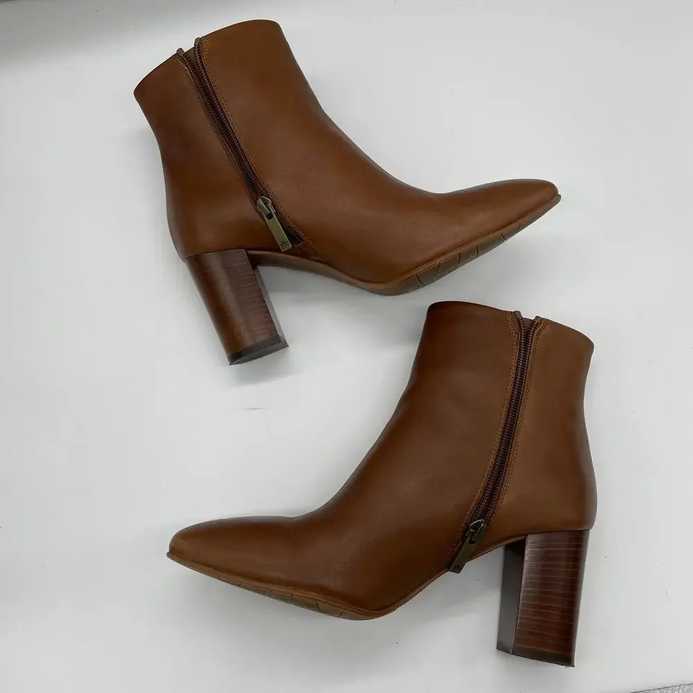 Aquatalia Florita Leather Ankle Boots - Brown - 8.5